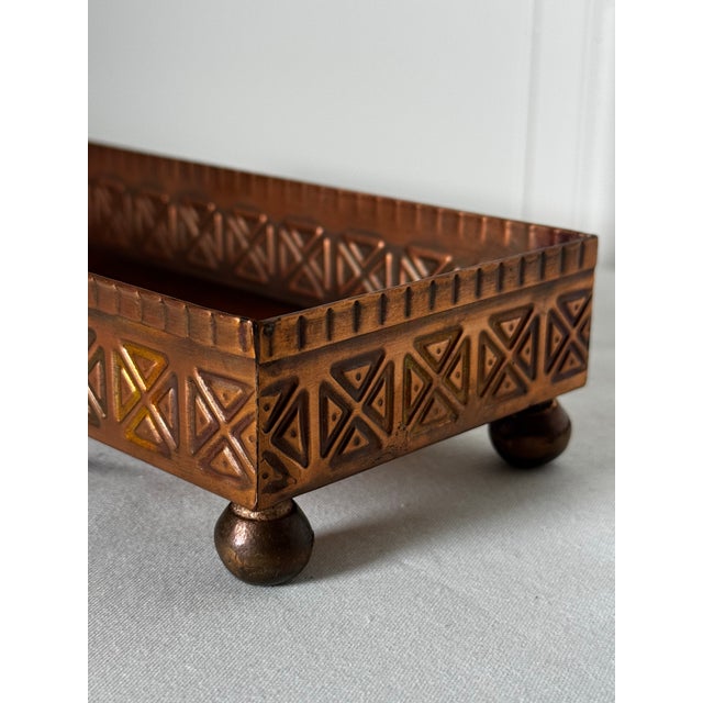 Arts & Crafts Copper Geometric Relief Rectangular Tray For Sale - Image 4 of 12