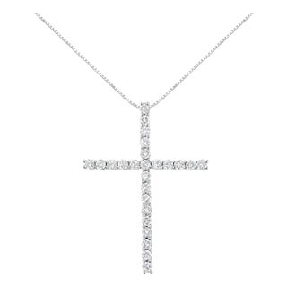 .925 Sterling Silver 2.0 Cttw Round Shape Diamond 1-1/4" Cross Pendant with Box Chain Necklace (I-J Color, I1-I2 Clarity) - 18" For Sale