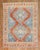 3rd quarter of the 20th century Kazak Rug in blues and tomato red Details rug no. j3337 size 4' 3" x 5' 1" (130 x 155 cm)
