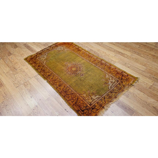 Antique Turkish Oushak Area Rug, Hand-Knotted Wool, Chartreuse, 1900s, 4' x 6' For Sale In Chicago - Image 6 of 14