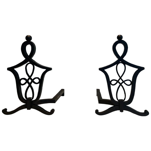 Wrought Iron Andirons in the Style of Raymond Subes - A Pair For Sale - Image 13 of 13