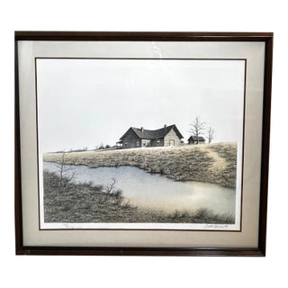 Butler Brown Hand-Signed & Remarqued Original Lithograph, the Old Georgia Farmhouse (1977), Franklin Mint Edition, Framed, Coa For Sale