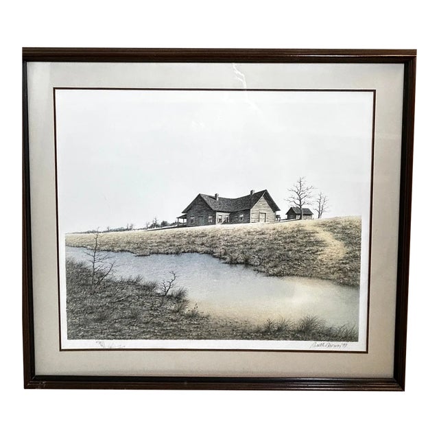Butler Brown Hand-Signed & Remarqued Original Lithograph, the Old Georgia Farmhouse (1977), Franklin Mint Edition, Framed, Coa For Sale