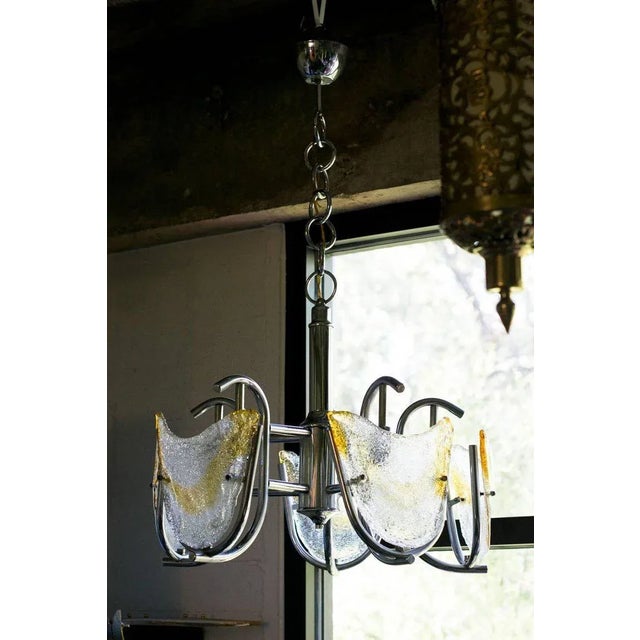 Mid 20th Century Italian Midcentury Mazzega/Murano Chandelier With Chrome Frame and Amber Glass For Sale - Image 5 of 9
