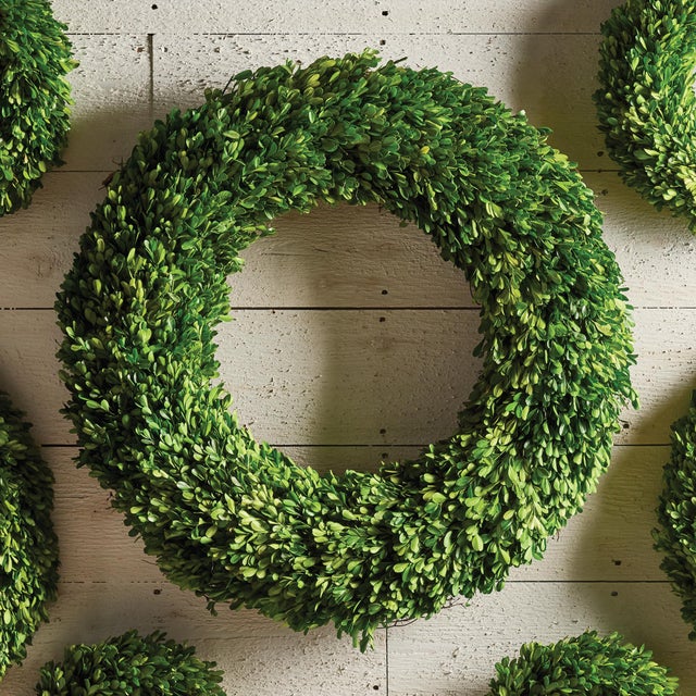 Farmhouse Boxwood Wreath 30" For Sale - Image 3 of 3
