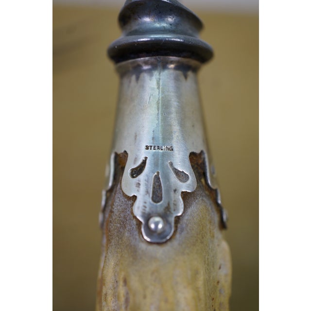 Antique Sterling Silver Antler Stag Horn Cows Head Fork & Knife Meat Carving Set 15" For Sale - Image 16 of 16