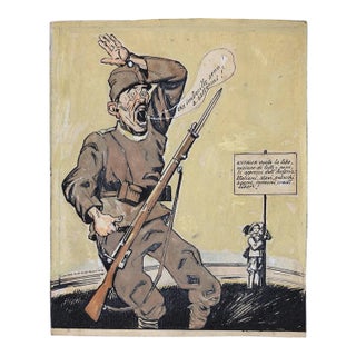 Gabriele Galantara, Montelupone \. Al Fronte, Ink/ Watercolor, 1910s For Sale