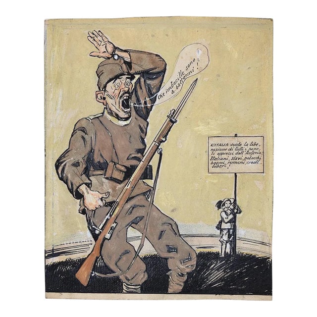 Gabriele Galantara, Montelupone \. Al Fronte, Ink/ Watercolor, 1910s For Sale