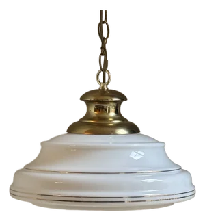 Mid-20th Century Opaline & Brass Schoolhouse-Style Pendant Light