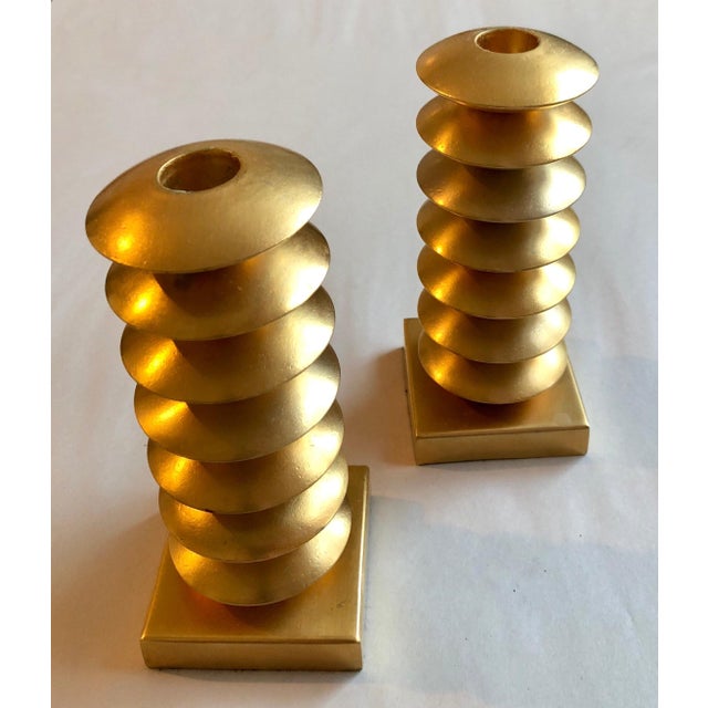 Late 20th Century French Gilt Gold Sculpture Sputnik Space Age Post Modern Pair Candlesticks, c.1980s-1990s For Sale - Image 5 of 9