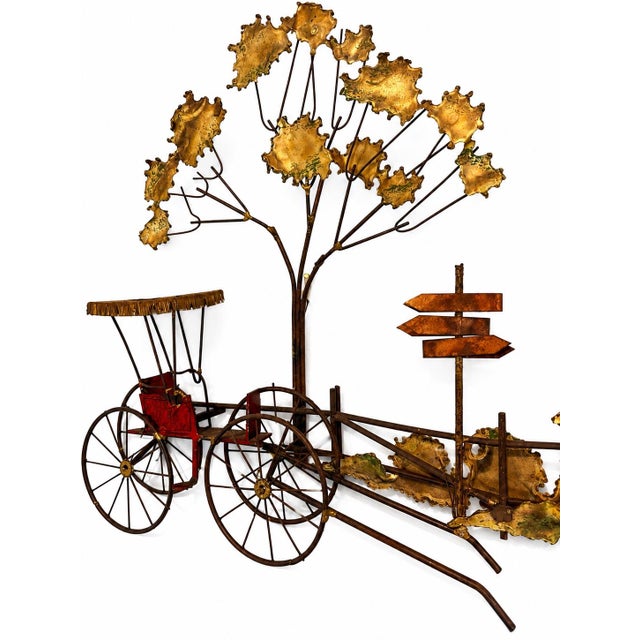 Curtis Jere 1970s Signed Curtis Jeré Artisan House “Carriage at the Cross Roads” Brutalist Mixed Metal Wall Sculpture MCM For Sale - Image 4 of 5