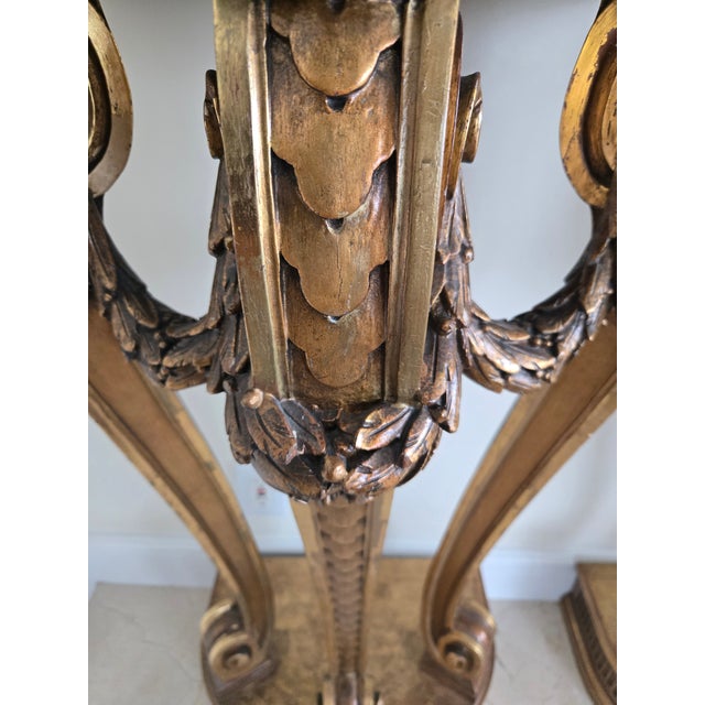 Gold Pair of French Louis 16th Style Giltwood Rouge Marble Top Corner Tables - A Pair For Sale - Image 8 of 14