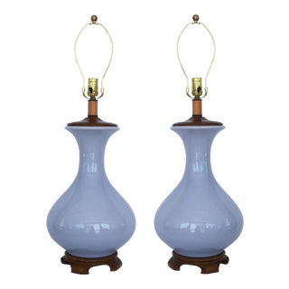 Pair of Lavender Asian Style Porcelain Lamps For Sale