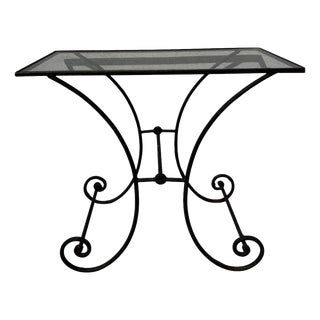 Vintage Wrought Iron and Glass Console Table, France, 1940s For Sale