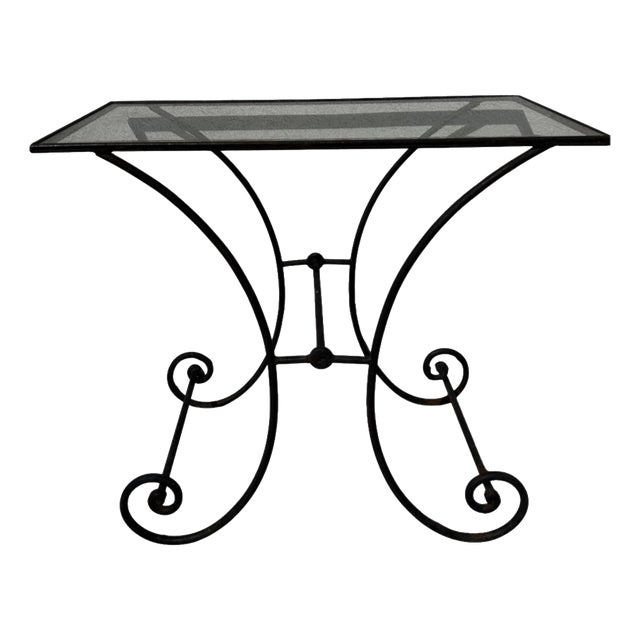 Vintage Wrought Iron and Glass Console Table, France, 1940s For Sale