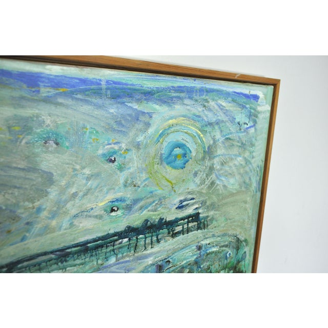 Turquoise Mette Birckner, Abstract Impressionist Turquoise Town with Animals, 2018, Oil on Canvas For Sale - Image 8 of 10