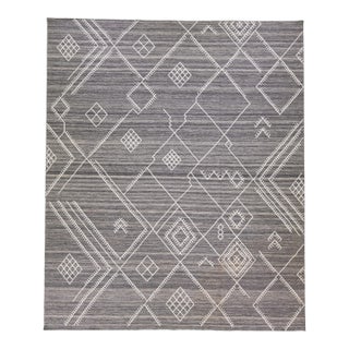 Early 21st Century Modern Oversize Flatweave Kilim Wool Rug With White Geometric Motif by Apadana For Sale