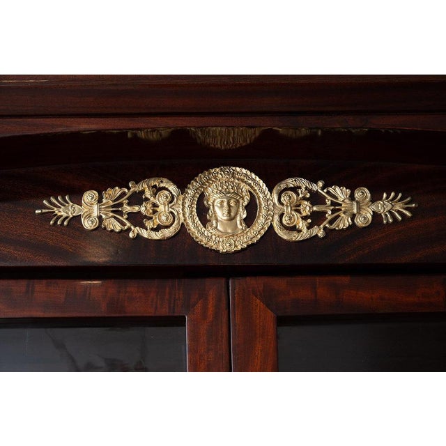 Antique Empire Glass & Mahogany Bookcase with Gilt Bronze Applications. France For Sale - Image 4 of 7