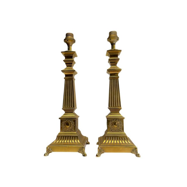 Large Footed Brass Roman Column Table Lamps, 1950s, Set of 2 For Sale - Image 13 of 13