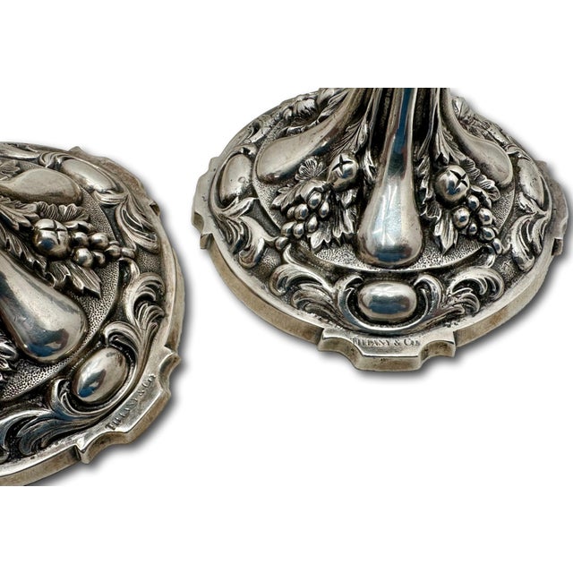 Antique Fine & Beautiful Victorian Tiffany & Company Heavy Solid Cast Silverplate Candlesticks - A Pair For Sale - Image 10 of 18