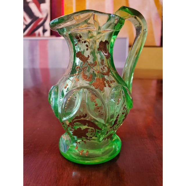 Antique Bohemian Glass Moser Emerald Green Crystal Ewer For Sale - Image 4 of 7