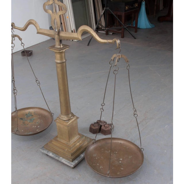 19th Century English Brass Table Scale and Weights For Sale - Image 10 of 11