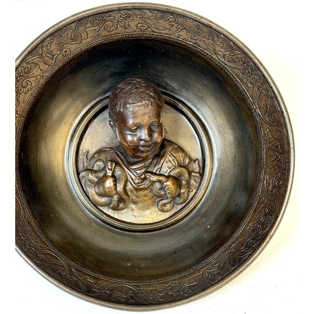 Grand Tour Patinated Metal Bowl after Hildesheim Depicting the Infant Hercules For Sale - Image 12 of 13