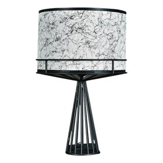 Tony Paul Black and White Mid-Century Modern Metal Wire Table Lamp For Sale