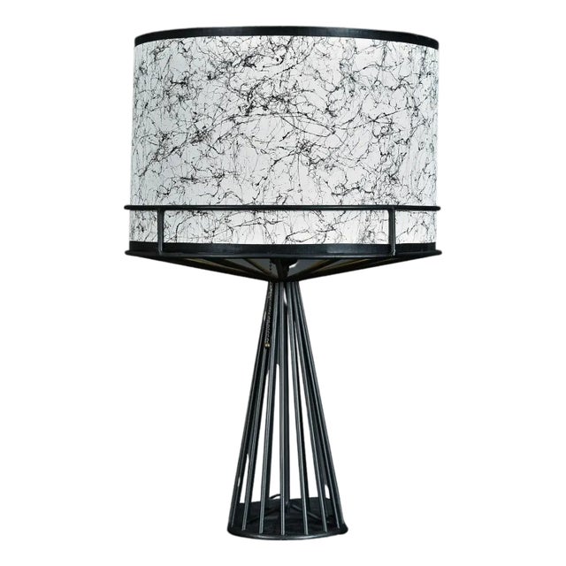 Tony Paul Black and White Mid-Century Modern Metal Wire Table Lamp For Sale