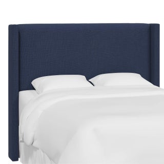 Red from Scalamandre crafted by Cloth & Company Hudson Cal. King Headboard, Navy Blue Solid Linen For Sale