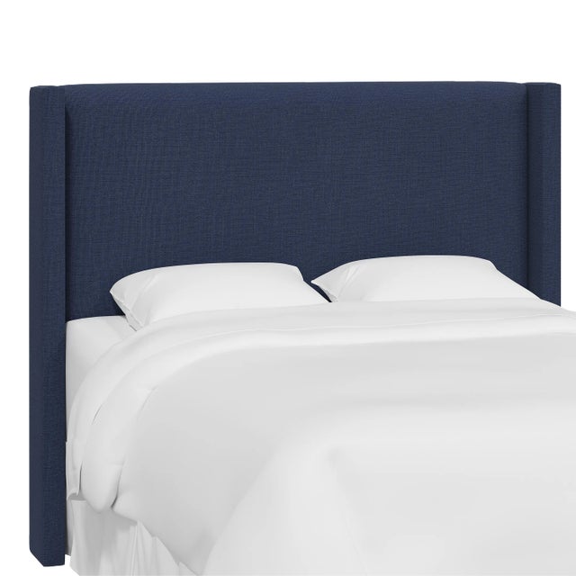 Red from Scalamandre crafted by Cloth & Company Hudson Cal. King Headboard, Navy Blue Solid Linen For Sale