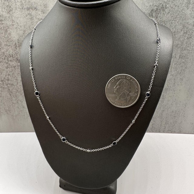 Designer Effy Sapphire Diamond Station Necklace 14kt White Gold NWT For Sale - Image 4 of 6