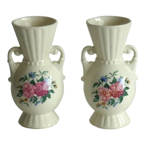 20th Century Shabby Chic Cottage Floral Vases - a Pair