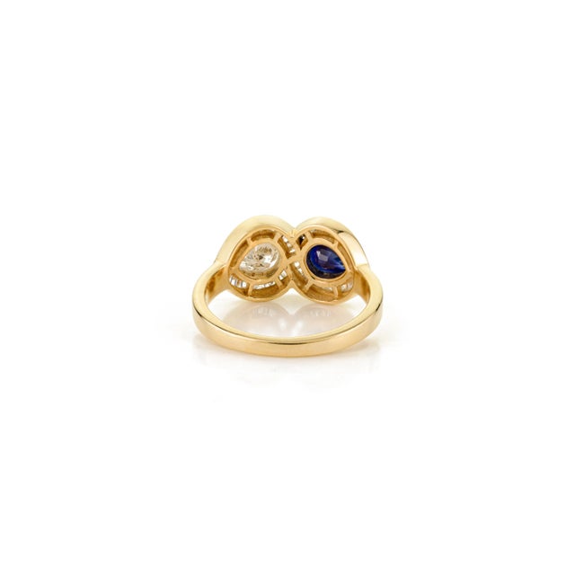Metal Channel Set Infinity Diamond & Sapphire Bypass Ring Size 6 For Sale - Image 7 of 11