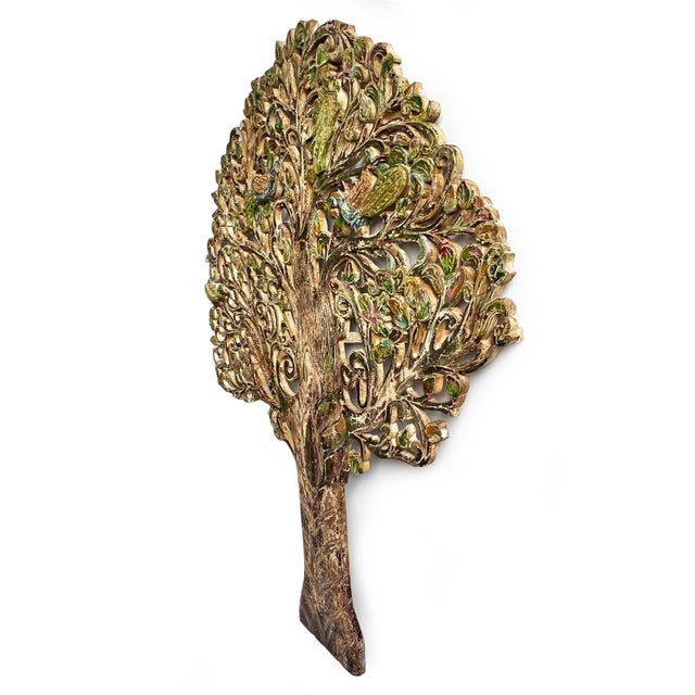 Indian Vintage Good Luck Wood Carved Peacock Tree For Sale - Image 3 of 10