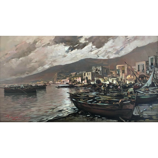 Riccardo Colucci, Barques de pêcheurs et pêcheurs au port, Oil on Wood, Framed For Sale - Image 11 of 11