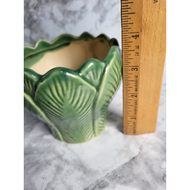 Ceramic 1970s Green Glazed Majolica Lotus Leaf Planter For Sale - Image 7 of 8