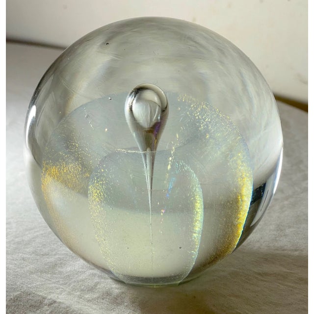 1980s Rw Stephen Iridescent Hand Blown Art Studio Glass Paperweight Teardrop Sphere For Sale - Image 14 of 14