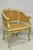 Vintage Reproduction French Louis XV Style Green Distressed Painted Gold Gilt Cane Bergere Lounge Arm Chair. Item features...