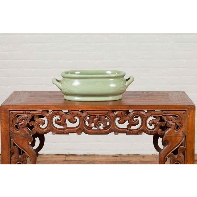 Chinese Vintage Celadon Foot Bath with Two Handles and Foliage Motifs For Sale - Image 4 of 13