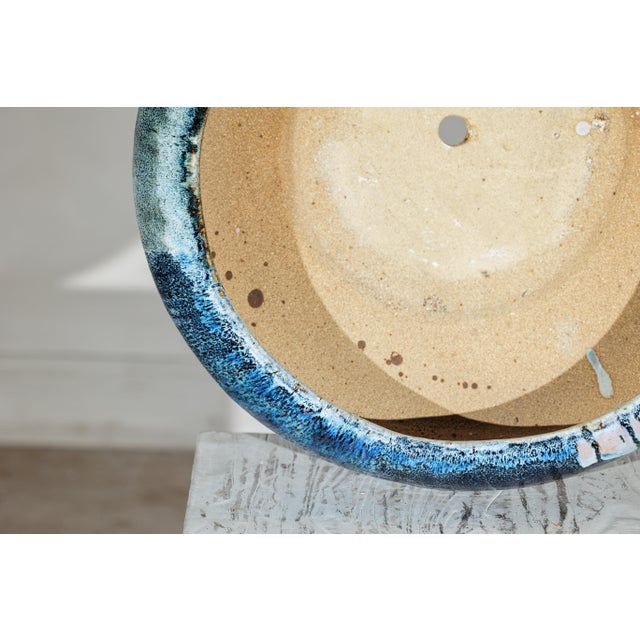 Vintage Shigaraki-Style Light Blue Planter with Organic Glaze and Wide Opening For Sale - Image 13 of 18