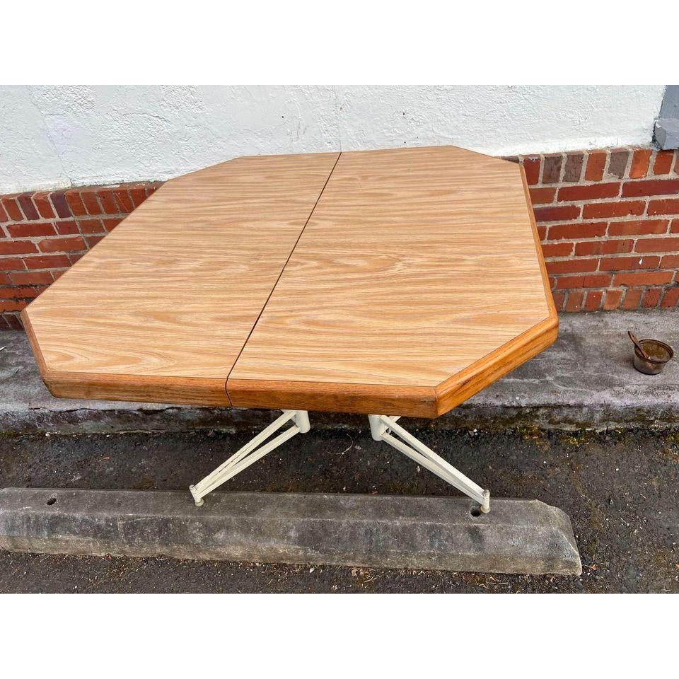 Late 20th Century Vintage Octagonal Formica Metal Base Kitchen Dining Table With Leaf