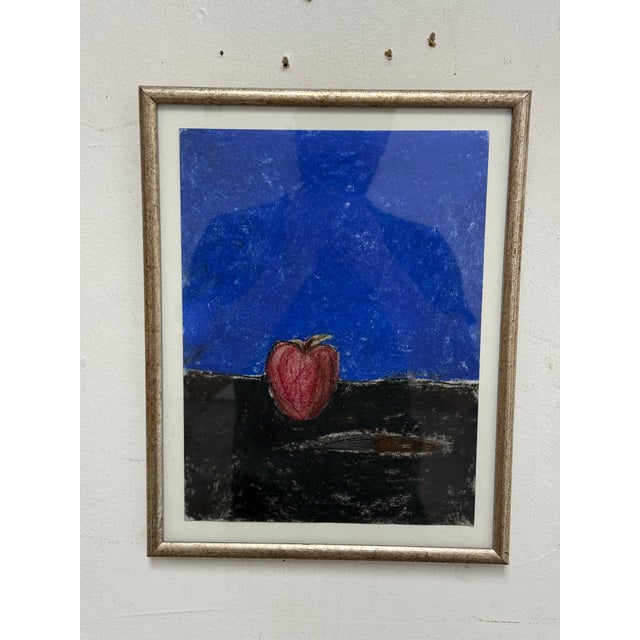 Blue Pastel Apple Still Life Artwork, Framed For Sale - Image 8 of 12
