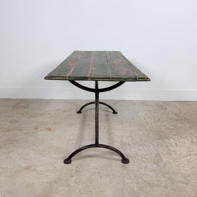 Vintage Industrial Bistro Table with Green Painted Wooden Top, 1950s For Sale - Image 4 of 13