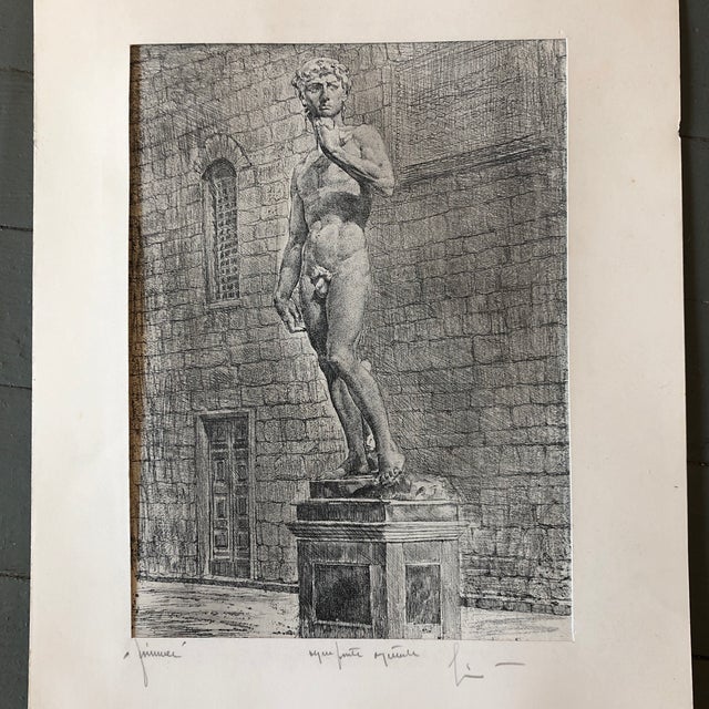 Original etching signed & titled on paper mat stamped on reverse of paper mat 9 x 12 unframed