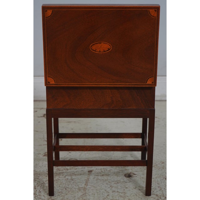 Baker Furniture Company Baker Mahogany Inlaid Lidded Box on Stand For Sale - Image 4 of 17