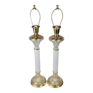 Brass and Glass Column Buffet Table Lamps - A Pair For Sale