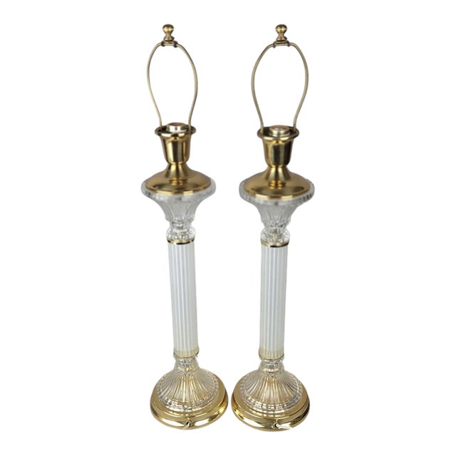 Brass and Glass Column Buffet Table Lamps - A Pair For Sale