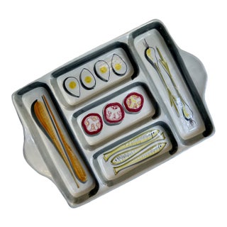 Mid 20th Century Italian Modern Hand Painted Handled Art Pottery Tray For Sale