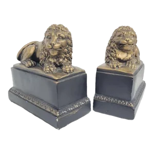 1950s Neoclassical Lion Chalk Sculpture Cat Bookends - Set of 2